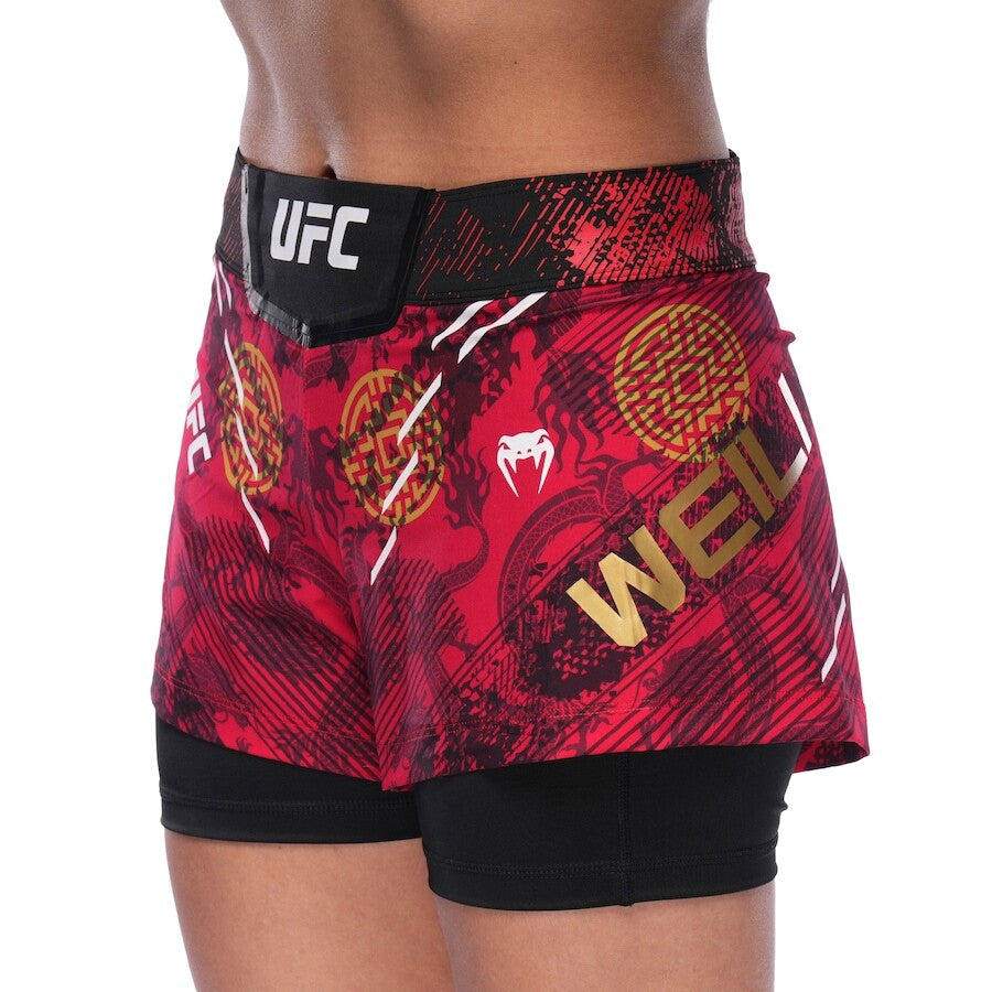 UFC Unrivaled by Venum Fighters Authentic Fight Night Women's Shorts - Red-Weili Zhang