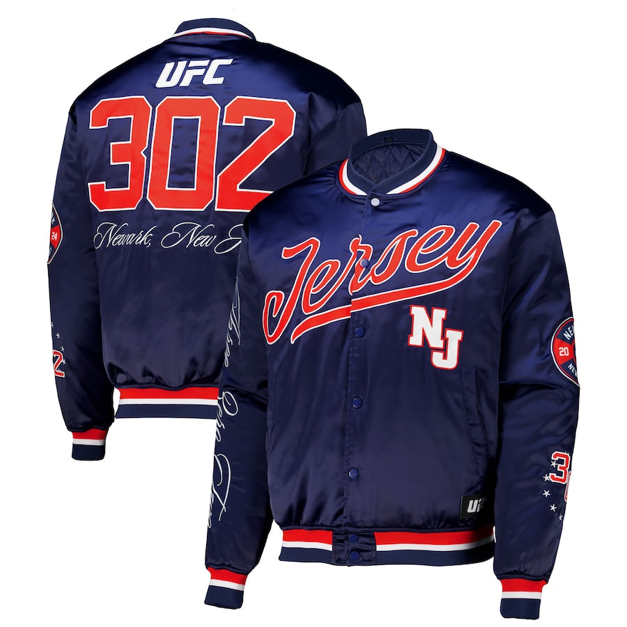 Men's Navy UFC 302 New Jersey Full-Snap Coaches Jacket