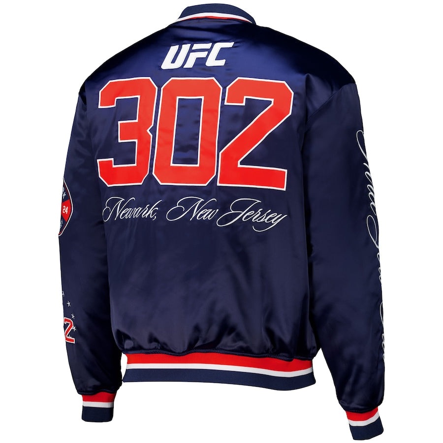 Men's Navy UFC 302 New Jersey Full-Snap Coaches Jacket